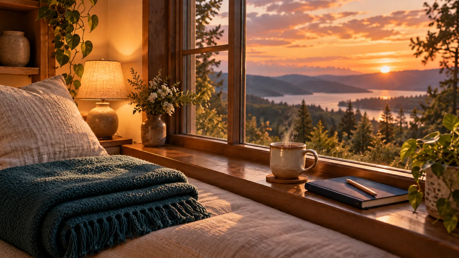 A cosy evening nook with a blanket, cushion and tea, a reminder that a calm daily puzzle routine can change.